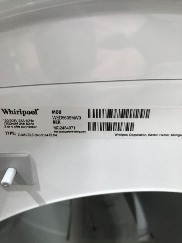 Photo 7 of Whirlpool 7.4-cu ft Stackable Electric Dryer (White) ENERGY STAR
