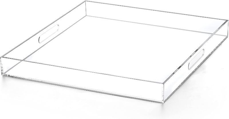 Photo 1 of (Minor Damage/ See Notes) Clear Acrylic Large Ottoman Tray  18"x18"x2"
