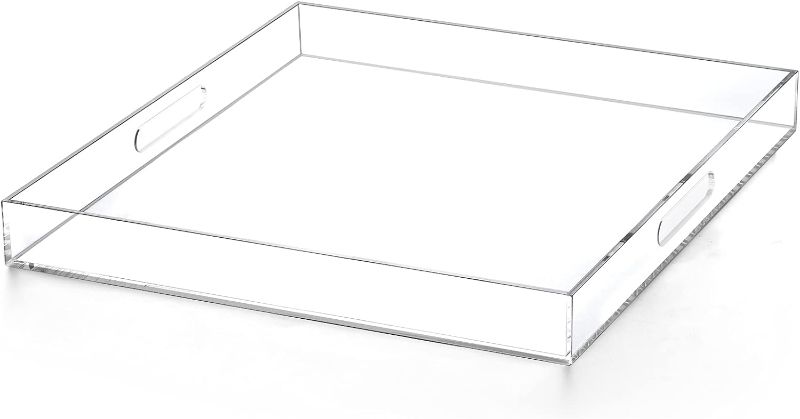 Photo 1 of (READ FULL POST) Clear Acrylic Large Ottoman Tray with Handles 18"x18"x2" Spill Proof Serving Tray Organizer Tray Decorative Rubber Boot Tray for Living Room Entryway Bedroom Kitchen Coffee Table