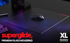 Photo 1 of Pulsar - Superglide Premium Glass Mouse Pad ALUMINO-Silicate Glass Surface Anti-Slip Fully Molded high-Density Silicone Rubber 19.3in x 16.5in (XL, Black)
