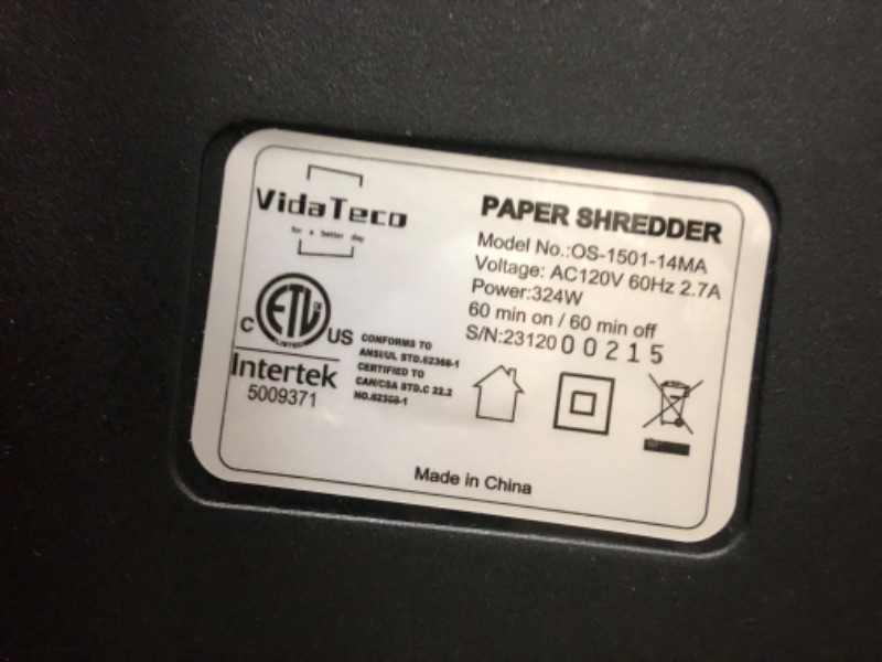 Photo 4 of Paper Shredder for Home Office,VidaTeco 14-Sheet 60-Mins Micro Cut Shredder with US Patented Blade,Shred Card/CD/Clip/Staple,Shredder for Home Use Heavy Duty,AUTO Jam Proof,5.3-Gallon Pullout Bin(ETL) P4 14 Sheet