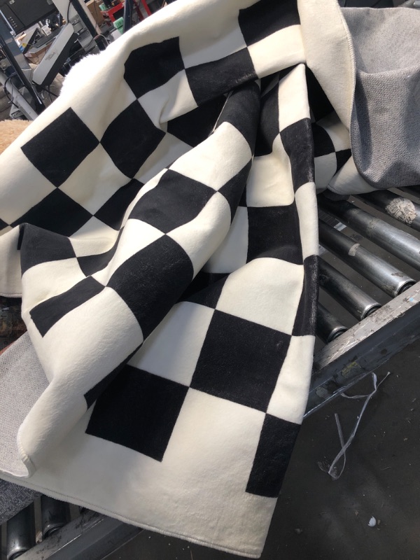 Photo 1 of 12' x 12' Black and White Checkered Area Rug