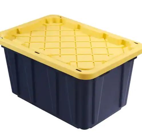 Photo 1 of **LIDS NOT INCLUDED** Pack of 5- HDX 27 Gal. Tough Storage Tote in Black with Yellow Lid