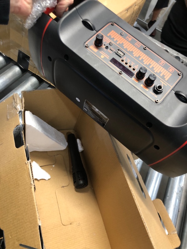Photo 2 of **MISSING REMOTE**  Max Power Boombox - MPD421 Portable Boombox Stereo Speaker System - Multi LED Ring Lights - Wireless Bluetooth Speaker with Mic and Remote - Rechargeable Battery Perfect for Indoor and Outdoor.