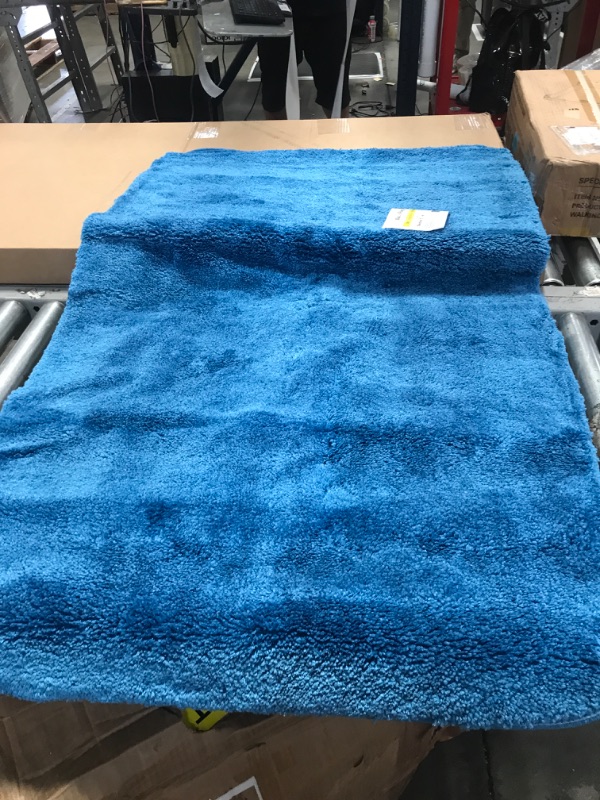 Photo 2 of **ONLY THE LARGER ONE**  Garland Rug Traditional 2 Piece Nylon Washable Bathroom Rug Set (21x34/22x60) Electric Blue Electric Blue 2-Piece Set With Runner
