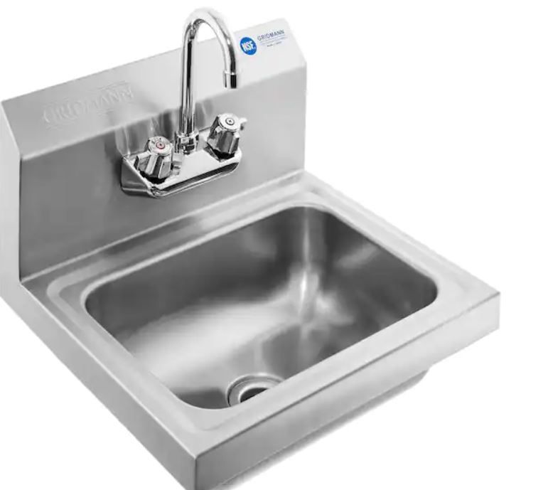 Photo 1 of 17 in. Stainless Steel 18-Gauge Wall Mount 1-Compartment Commercial Kitchen Hand Sink with Faucet