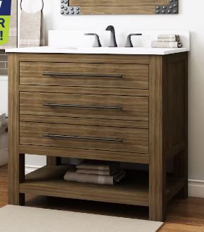 Photo 1 of allen + roth Kennilton 36-in Gray Oak Undermount Single Sink Bathroom Vanity with White Carrera Engineered Stone Top
