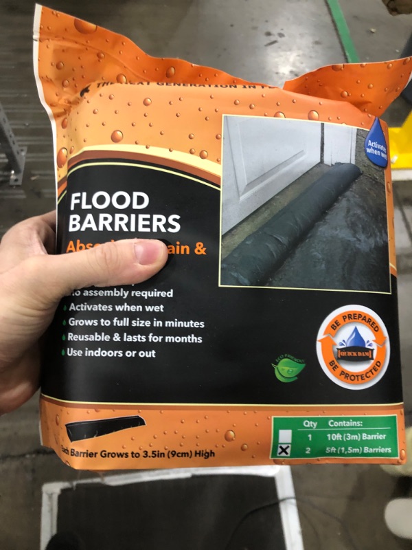 Photo 2 of **ONLY BAG ON LEFT**   Quick Dam QD65-2 5' Barrier Water Flood Dam Bags, 2 Pack, Black & QD1224-2 Water Activated Flood Bags (2 Pack), Black, 2 Count 2 Pack Flood Barrier + Bags