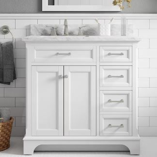 Photo 1 of allen + roth Roveland 36-in White Undermount Single Sink Bathroom Vanity with Carrara Natural Marble Top