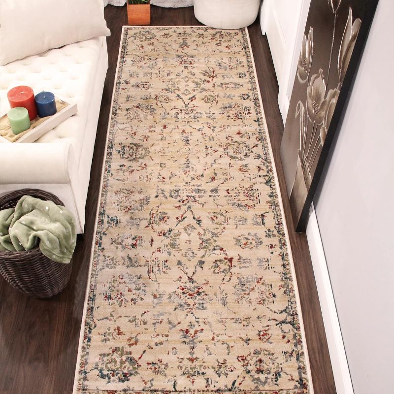 Photo 1 of SUPERIOR Basilio Red 2 Ft. 7 in. X 8 Ft. Modern Farmhouse Medallion Polypropylene Area Rug
