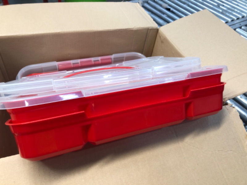 Photo 2 of Home+Solutions 3 Piece Container Set - Large Red Plastic Containers, Holiday Storage, 15.35”x11.42”x7” Each
