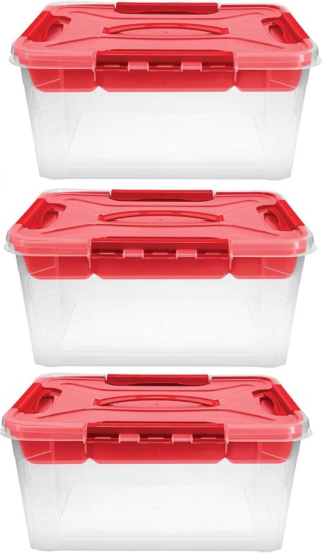 Photo 1 of Home+Solutions 3 Piece Container Set - Large Red Plastic Containers, Holiday Storage, 15.35”x11.42”x7” Each
