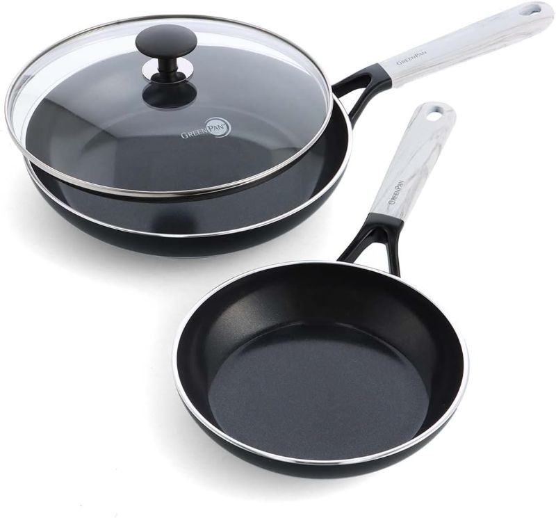 Photo 1 of GreenPan SmartShape Healthy Ceramic Nonstick 3-Piece Frypan Set, PFAS-Free, Dishwasher Safe, White Marble
