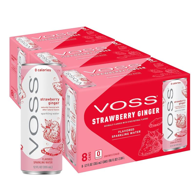 Photo 1 of VOSS Raspberry Rose Flavored Sparkling Water, Unsweetened, Zero Calories, 12 Fl Oz (Pack of 24)