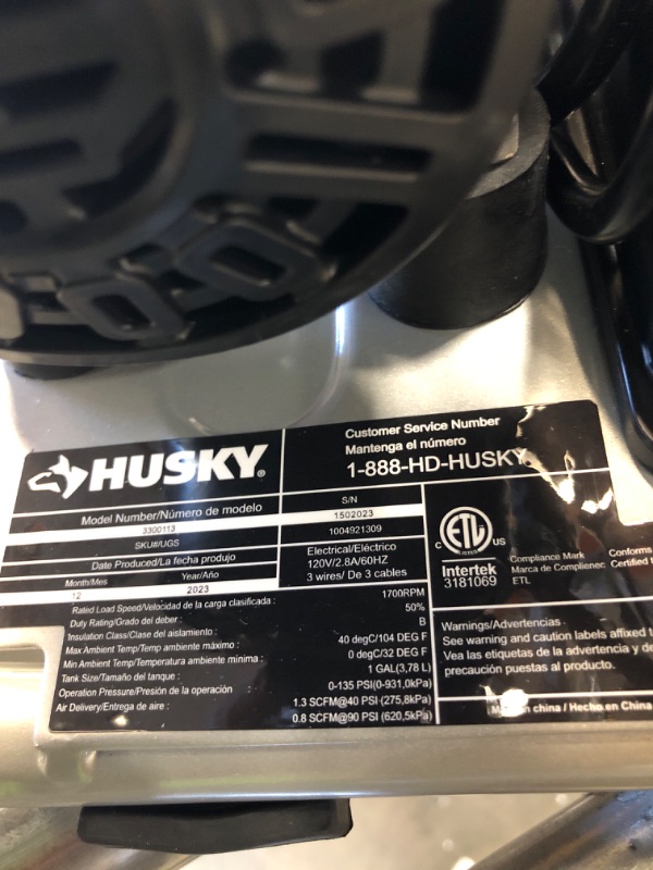 Photo 3 of *** PARTS ONLY ***
Husky 1 Gal. Portable Electric-Powered Silent Air Compressor