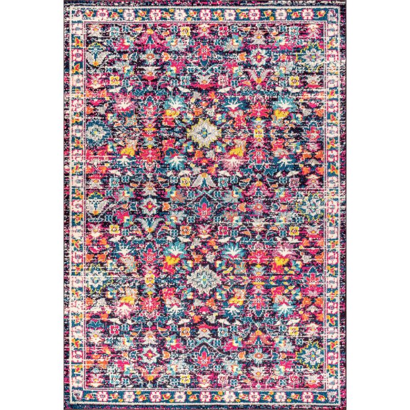 Photo 1 of Modern Boho Floral Multi/Purple 5 Square Area Rug
