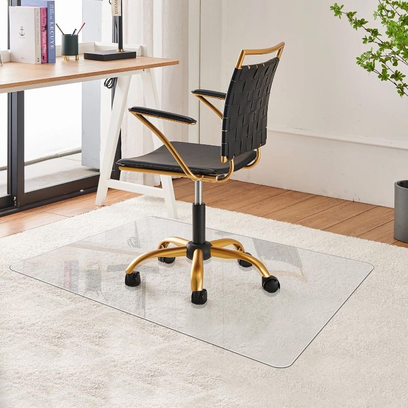 Photo 1 of Office Chair Mat for Carpeted Floors Desk Chair Floor Mat for Carpet High Pile Clear Hard New Material 47 x 29 Inches Rectangle Heavy Duty 0.14 Inches Thick
