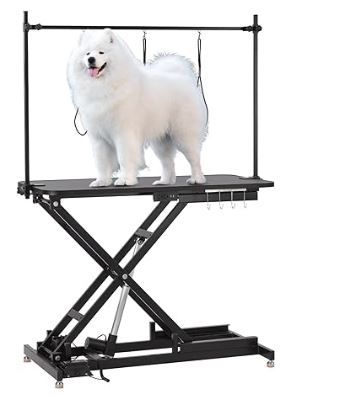 Photo 1 of 47“ Electric Lift Dog Grooming Table (Black), Heavy Duty Electric Grooming Arm Table for Pets & Large Dogs Adjustable Height: 9.4"-39.4" Non-slip Desktop with Gantry Crane Set, Fixture *4 Noose*2