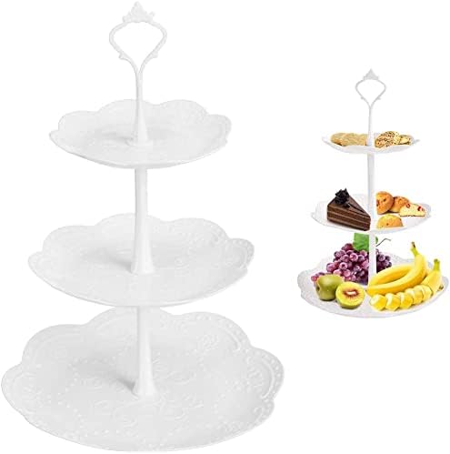 Photo 2 of 3-Tier Plastic Cake Stand, Fruit Desserts Cupcake Candy Buffet Tea Snack Cookies Plate Stand Serving Platter Display Tree Tower Stand for Wedding Home Birthday Festival Party
