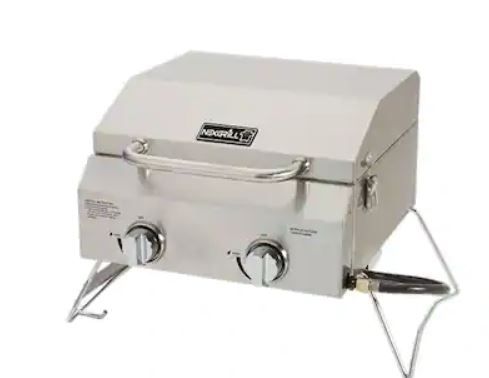 Photo 1 of 2-Burner Portable Propane Gas Table Top Grill in Stainless Steel 