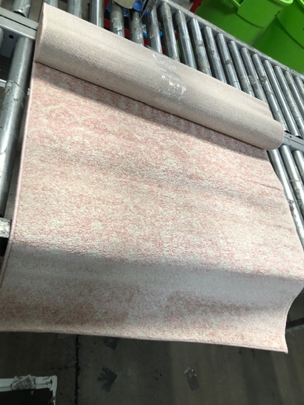 Photo 1 of 2'8" x 8' Pink and White Rug Runner