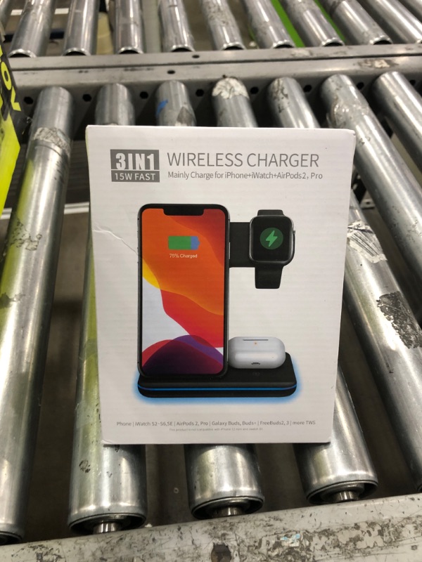 Photo 2 of M A D Y’s 3 in 1 Wireless Charging Station Made for Apple iPhone 14,13,12,11, Pro, Max, Plus, XS, Max, XR, XS, X, Apple Watch 8, 7, 6, SE, 5, 4, 3, 2, AirPods 3, Pro, 2 with QC 3.0 Adapter (White)