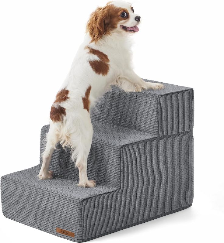 Photo 1 of  Dog Stairs for High Beds, Extra Wide Pet Stairs, 3-Steps Dog Steps for Medium/Small Dogs and Old Cats, Foldable Dog Steps with CertiPUR-US Certified Foam and Non-Slip Bottom, Grey
