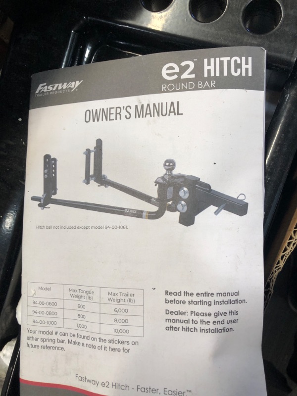 Photo 3 of Fastway e2 2-Point Sway Control Round Bar Hitch, 94-00-1000, 10,000 Lbs Trailer Weight Rating, 1,000 Lbs Tongue Weight Rating, Weight Distribution Kit Includes Standard Hitch Shank, Ball NOT Included 10K Round Bar Without Ball