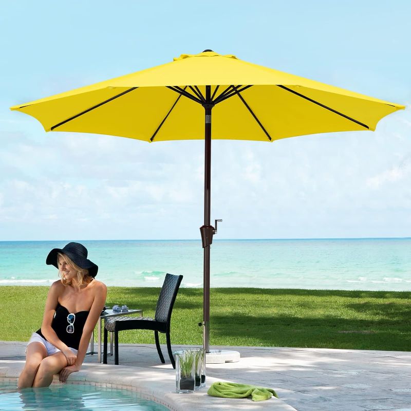 Photo 1 of 10ft Patio Umbrella Outdoor Umbrella with Auto Tilt Crank System, Market Table Umbrella 8 Sturdy Ribs UV Protection for Pool Deck Garden Backyard, Fade-Resistant Olefin Canopy 
