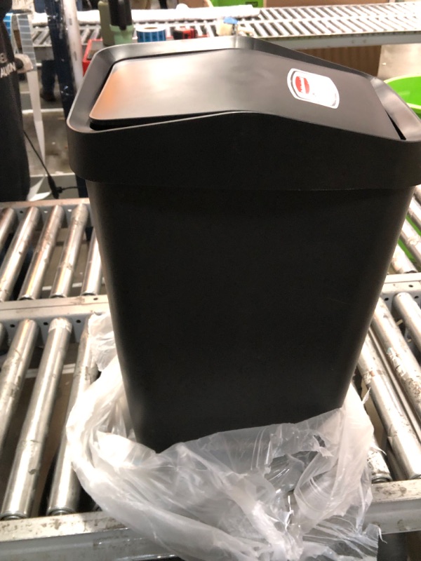 Photo 2 of **SEE NOTES**Rubbermaid Swing Top Waste Container for Home and Kitchen, Easy Access Disposal and Slim Modern Trash Can with Lid, 12.2 Gallon Capacity, Black