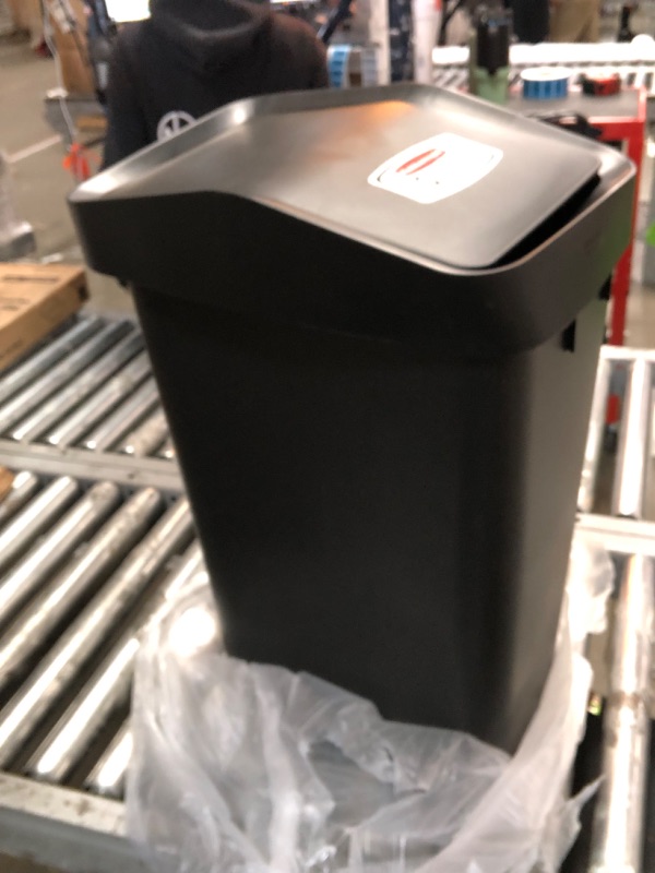 Photo 3 of **SEE NOTES**Rubbermaid Swing Top Waste Container for Home and Kitchen, Easy Access Disposal and Slim Modern Trash Can with Lid, 12.2 Gallon Capacity, Black