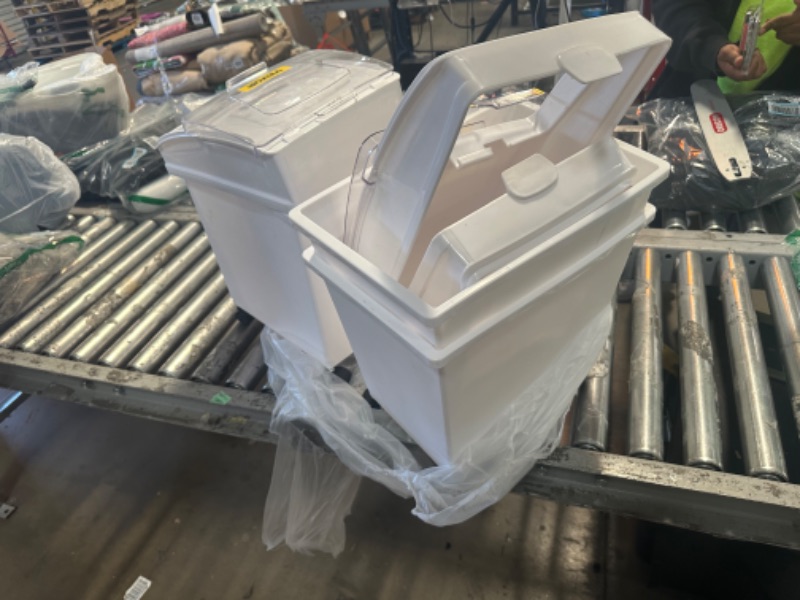 Photo 1 of **SEE NOTES**VEVOR Ingredient Bin, 6.6 Gallons Capacity Ingredient Storage Bin, 3 Pcs/Set, PP Material Flour Bins On Wheels, White Shelf Ingredient Bin with Scoop and Sliding Lid, Commercial Storage Bins 6.6 Gallon x 3