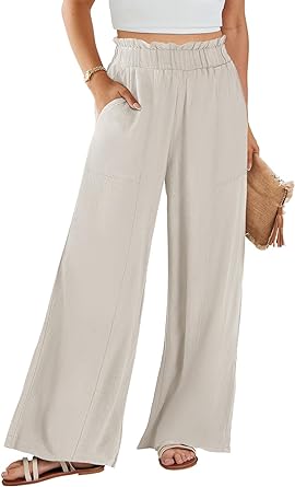 Photo 1 of ANRABESS Women's Linen Pants 2024 Summer High Waist Lounge Pant Spring Wide Leg Beach Trousers with Pocket L
