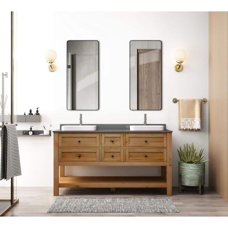 Photo 1 of **SEEE NOTES**Home Decorators Collection
60 in. W x 22 in. D x 34.5 in. H Double Sink Freestanding Bath Vanity in Reclaimed Wood with Grey Engineered Stone Top