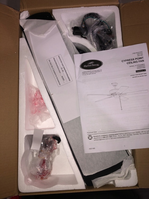 Photo 2 of **READ CLERK NOTES** Harbor Breeze Cypress Point 52-in Matte Black Indoor Downrod or Flush Mount Ceiling Fan Light Kit Compatible (5-Blade)
