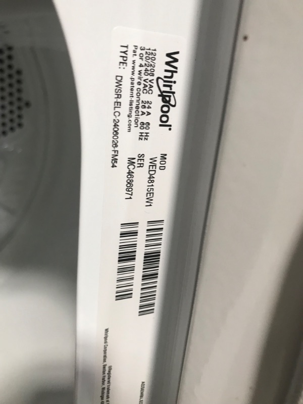 Photo 1 of Whirlpool 7-cu ft Electric Dryer (White)
