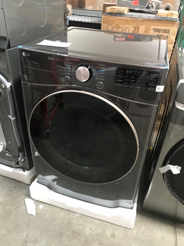 Photo 4 of **MINOR DAMAGE DENT** LG True Steam 7.4-cu ft Stackable Steam Cycle Smart Electric Dryer (Black Steel) ENERGY STAR
