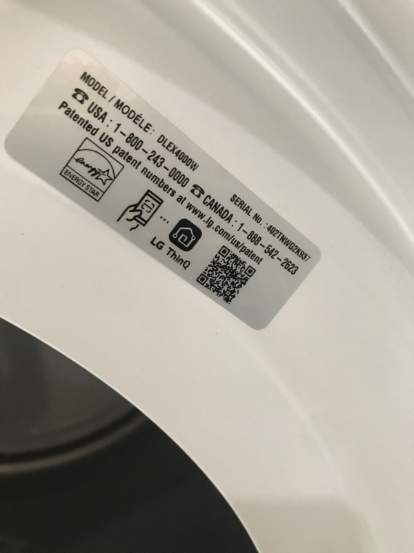 Photo 4 of LG True Steam 7.4-cu ft Stackable Steam Cycle Smart Electric Dryer (White) ENERGY STAR
