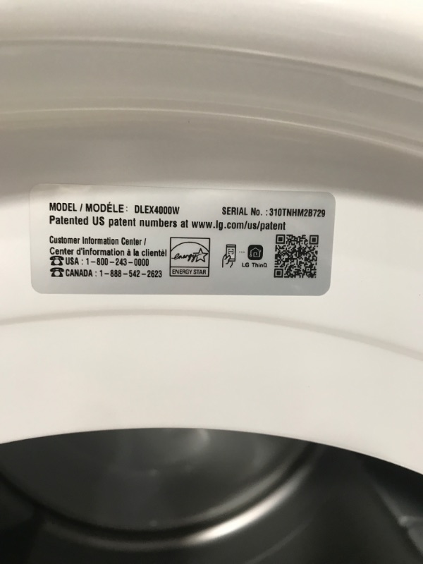 Photo 4 of LG True Steam 7.4-cu ft Stackable Steam Cycle Smart Electric Dryer (White) ENERGY STAR
