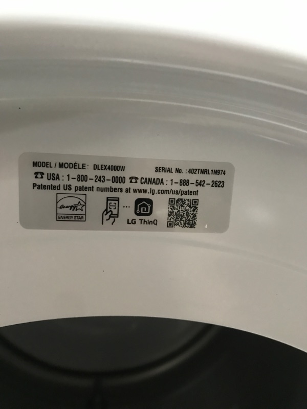 Photo 4 of LG True Steam 7.4-cu ft Stackable Steam Cycle Smart Electric Dryer (White) ENERGY STAR
