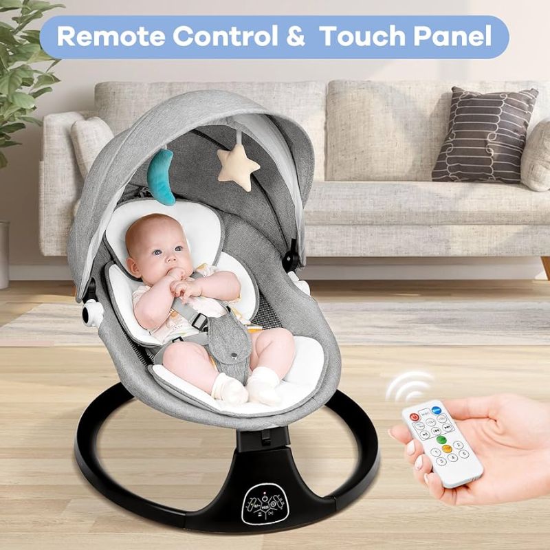 Photo 1 of  Electric Baby Swing for Infants, Baby Rocker for Infants with 3 Speeds, 8 Lullabies, AC Adapter & Battery Operated, Indoor & Outdoor Use, Remote Control