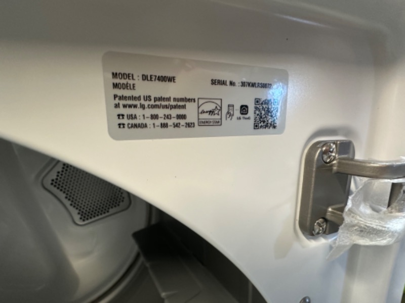 Photo 2 of **SEE NOTES**LG
7.3 cu. ft. Vented SMART Electric Dryer in White with EasyLoad Door and Sensor Dry Technology