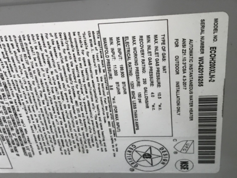 Photo 9 of **SEE NOTES**Rheem Performance Platinum 9.5 GPM Natural Gas High Efficiency Outdoor Tankless Water Heater