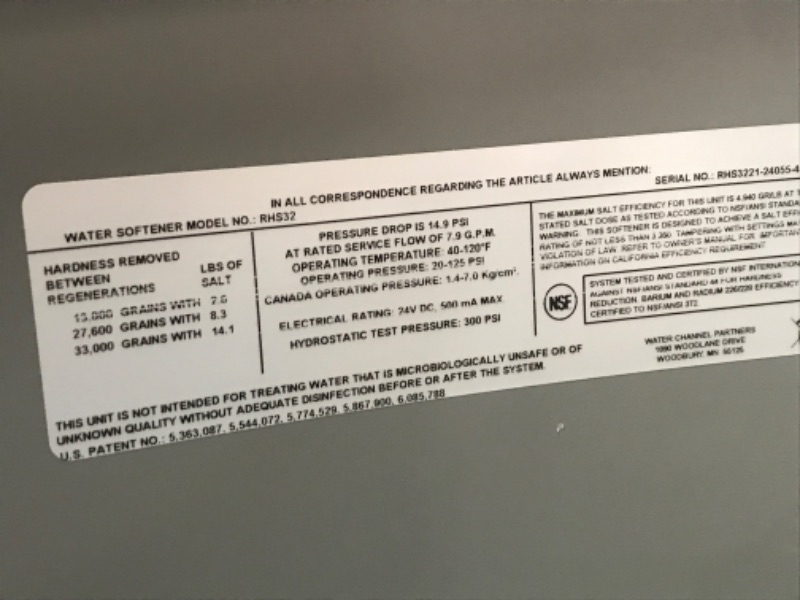 Photo 6 of **SEE NOTES**Rheem Preferred 32,000 Grain Water Softener, Grays
