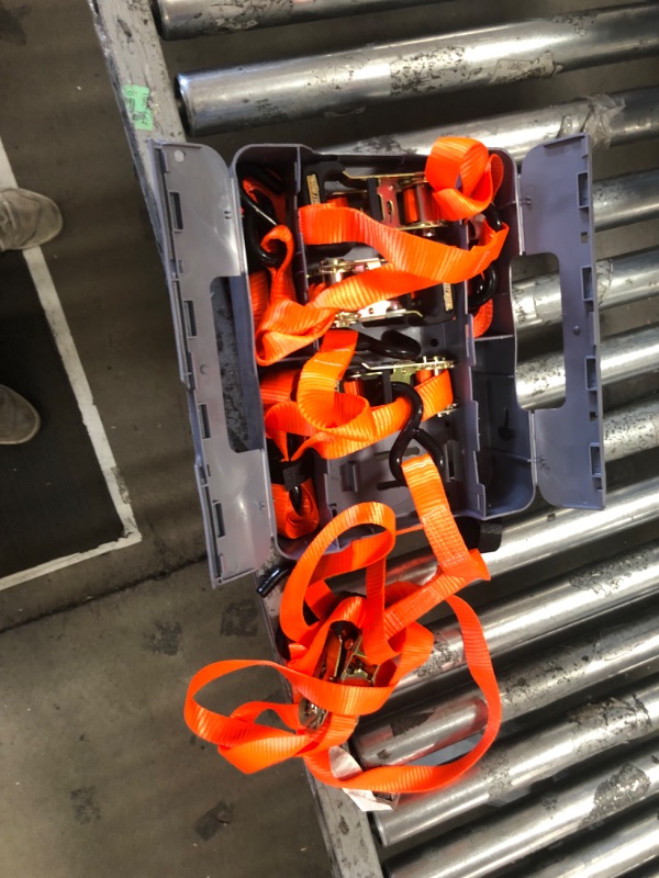 Photo 2 of **SEE NOTES**SmartStraps 10’ Retractable Ratchet Straps, 2 Pack – 3,000lb Break Strength, 1,000lb Safe Work Load — Haul Motorcycles, Boats, and Appliances with Patented Technology Heavy Duty Ratchet Straps 10' 3000 lb Orange 2 Pack