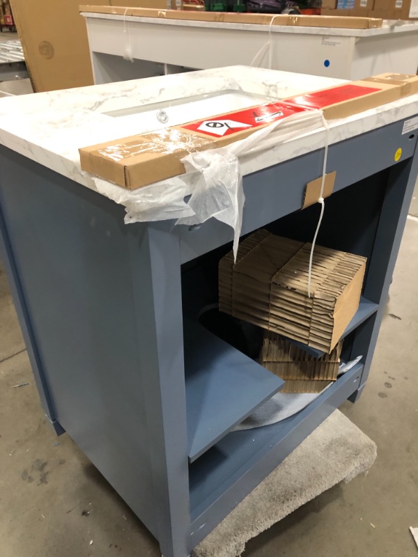 Photo 4 of allen + roth Lancashire 30-in Chambray Blue Undermount Single Sink Bathroom Vanity with White Engineered Stone Top
