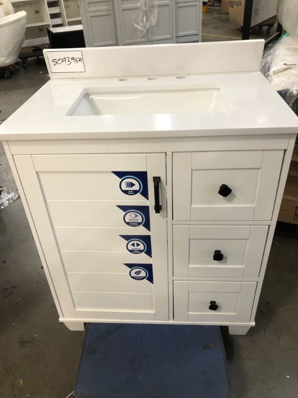 Photo 2 of allen + roth Rigsby 30-in White Undermount Single Sink Bathroom Vanity with White Engineered Marble Top
