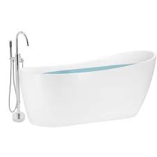 Photo 1 of 53.9 in. Fiberglass Flatbottom Freestanding Bathtub with Tub Filler Combo in Glossy White
