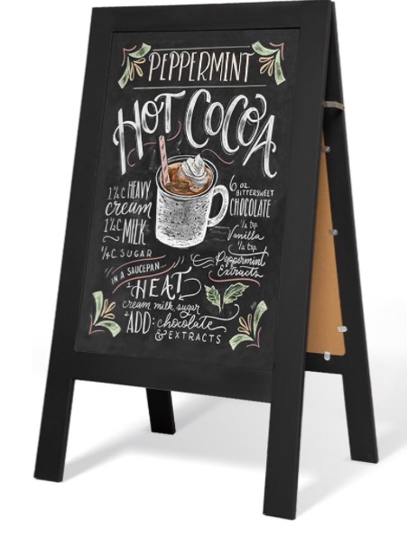 Photo 1 of 40” x 22” Large Rustic A-Frame Chalkboard Sign, Free Standing Chalkboard Easel, Sturdy Wide Edged Solid Pine Wood Frame Board- Double Sided Menu Display for Restaurant, Business or Wedding (Black)