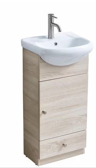 Photo 1 of 18 in. W x 10 in. D x 36 in. Small Mini Bathroom Vanity in Danube Oak with White Ceramic Single Sink
